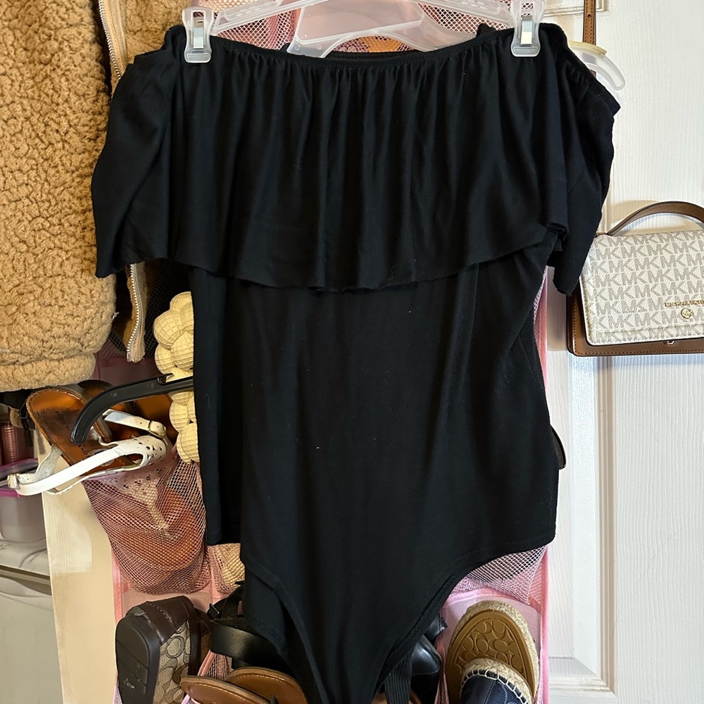 Fashion Nova Black Ruffled Bodysuit